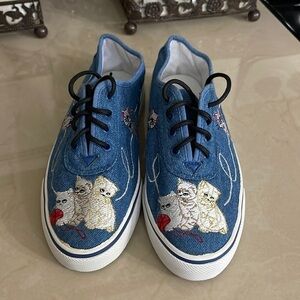 Vintage Sebastino embroidered kitten denim sneakers 6.5M